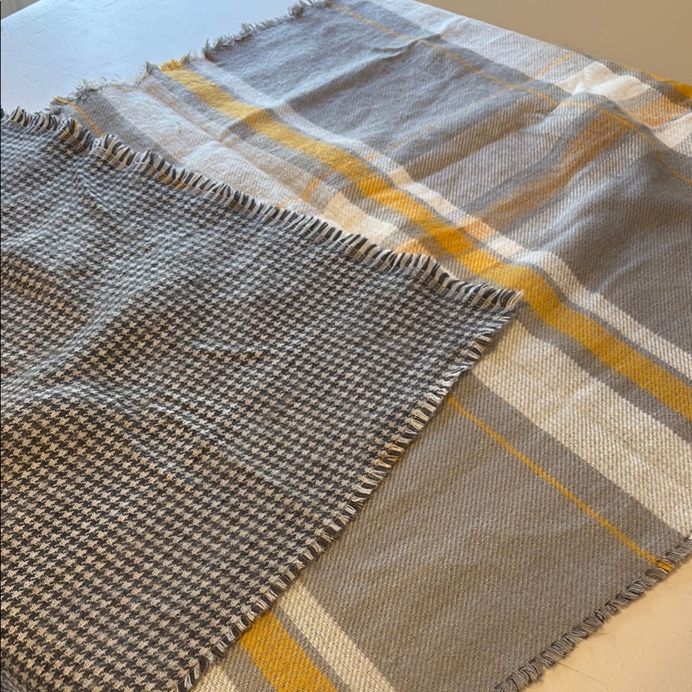 Gray and Yellow Plaid Blanket Scarf